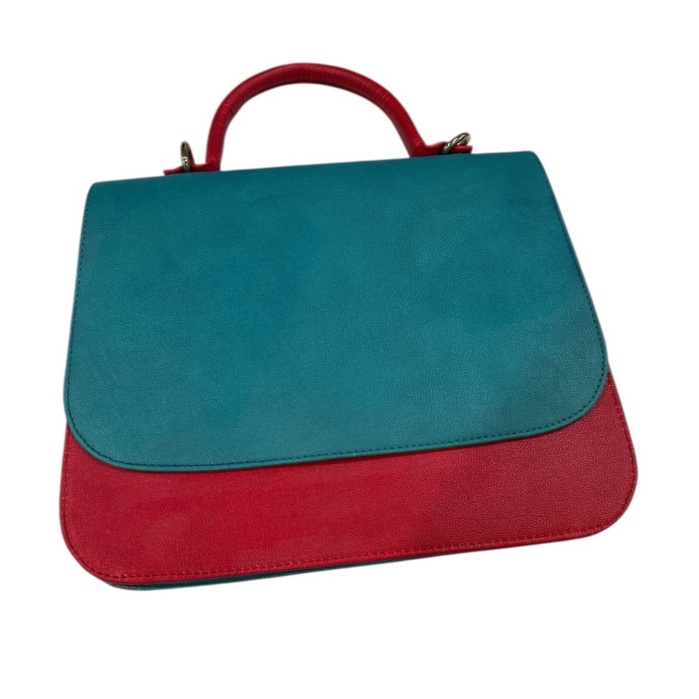 Elvy Colorblock Leather Crossbody Satchel Teal & Red - Picture 3 of 11